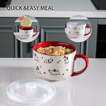 Load image into Gallery viewer, AmorArc 32 Ounces Ceramic Soup Mugs with Lids and Handle, Stoneware Bowls Cup Set of 2 for Soup, Stew, Noodle, Beautiful Mug Bowls With Lovely Dog,Cat Patterns, Microwave&amp;Dishwasher Safe,Red
