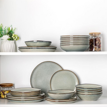 Load image into Gallery viewer, AmorArc Ceramic Dinner Plates Set of 6,10.5 Inch Handmade Reactive Glaze Stoneware Plates, Rustic Shape Dinnerware Dish Set for Kitchen, Microwave &amp; Dishwasher Safe, Scratch Resistant-Green Wheat
