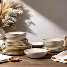 Load image into Gallery viewer, AmorArc Ceramic Dinnerware Sets,Handmade Reactive Glaze Stoneware Plates and Bowls Sets,Highly Scratch Resistant | Dishwasher &amp; Microwave Safe Dishes Set,Service for 4 (12pc)-Wheat
