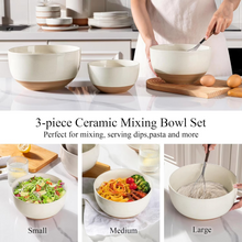 Load image into Gallery viewer, AmorArc Ceramic Mixing Bowls|Nesting Bowls Set of 3 for Kitchen|Stoneware Serving Bowls with Rustic Terracotta Underside for Mixing,Cooking,Baking,Salad| Microwave &amp; Dishwasher Safe 4.6/2.8/1.3 Qt
