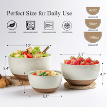 Load image into Gallery viewer, AmorArc Ceramic Mixing Bowls|Nesting Bowls Set of 3 for Kitchen|Stoneware Serving Bowls with Rustic Terracotta Underside for Mixing,Cooking,Baking,Salad| Microwave &amp; Dishwasher Safe 4.6/2.8/1.3 Qt
