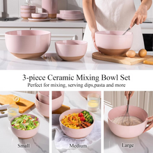 Load image into Gallery viewer, AmorArc Ceramic Mixing Bowls|Nesting Bowls Set of 3 for Kitchen|Stoneware Serving Bowls with Rustic Terracotta Underside for Mixing,Cooking,Baking,Salad| Microwave &amp; Dishwasher Safe 4.6/2.8/1.3 Qt
