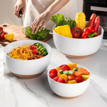 Load image into Gallery viewer, AmorArc Ceramic Mixing Bowls|Nesting Bowls Set of 3 for Kitchen|Stoneware Serving Bowls with Rustic Terracotta Underside for Mixing,Cooking,Baking,Salad| Microwave &amp; Dishwasher Safe 4.6/2.8/1.3 Qt
