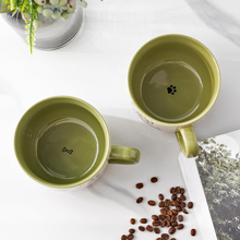 Load image into Gallery viewer, AmorArc 32 Ounces Ceramic Soup Mugs with Lids and Handle, Stoneware Bowls Cup Set of 2 for Soup, Stew, Noodle, Beautiful Mug Bowls With Lovely Dog,Cat Patterns, Microwave&amp;Dishwasher Safe, Olive
