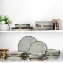 Load image into Gallery viewer, AmorArc Ceramic Plates Set of 6, 8.5 Inch Handmade Reactive Glaze Stoneware Plates set for Dessert, Salad, Appetizer, Dinner, Microwave &amp; Dishwasher Safe, Scratch Resistant-Green Wheat
