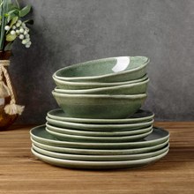 Load image into Gallery viewer, AmorArc Ceramic Plates Set of 6, 8.5 Inch Handmade Reactive Glaze Stoneware Plates set for Dessert, Salad, Appetizer, Dinner, Microwave &amp; Dishwasher Safe, Scratch Resistant-Gade Green
