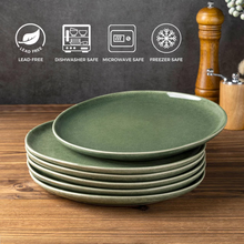 Load image into Gallery viewer, AmorArc Ceramic Plates Set of 6, 8.5 Inch Handmade Reactive Glaze Stoneware Plates set for Dessert, Salad, Appetizer, Dinner, Microwave &amp; Dishwasher Safe, Scratch Resistant-Gade Green
