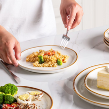 Load image into Gallery viewer, AmorArc Ceramic Plates Set of 6, 8.5 Inch Handmade Reactive Glaze Stoneware Plates set for Dessert, Salad, Appetizer, Dinner, Microwave &amp; Dishwasher Safe, Scratch Resistant-Pearl White
