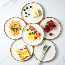 Load image into Gallery viewer, AmorArc Ceramic Plates Set of 6, 8.5 Inch Handmade Reactive Glaze Stoneware Plates set for Dessert, Salad, Appetizer, Dinner, Microwave &amp; Dishwasher Safe, Scratch Resistant-Pearl White
