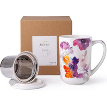 Load image into Gallery viewer, AmorArc Porcelain Tea Mug with Infuser and Lids, 18 Oz Cup Strainer Bag Holder for Loose Leaf Tea, Steeping Coffee Well-wrapped Box House-warming Wedding Birthday Gift, Anemone
