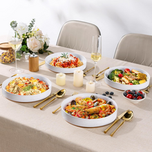 Load image into Gallery viewer, AmorArc 9.0" Large Ceramic Pasta Bowls, 32oz Handmade Speckled Stoneware Pasta Bowls Set of 4, Microwave &amp; Dishwasher Safe Bowls With Terracotta Underside for Fruit Pasta Salad-White
