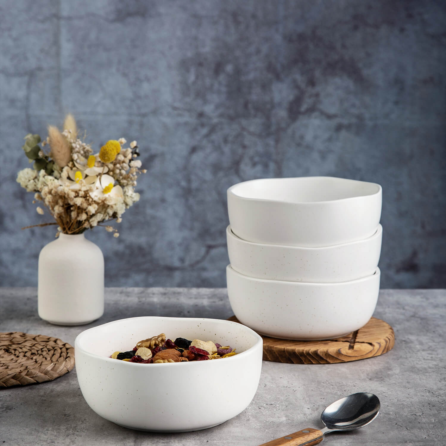 28oz Speckled Handcrafted Wavy Rim Bowls Set-ACB006 – AmorArc